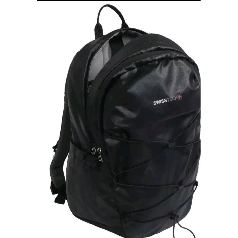 Swiss Tech Bungee Backpack Black Ripstop Laptop Tablet Sleeve 14-Pocket 20 L NEW